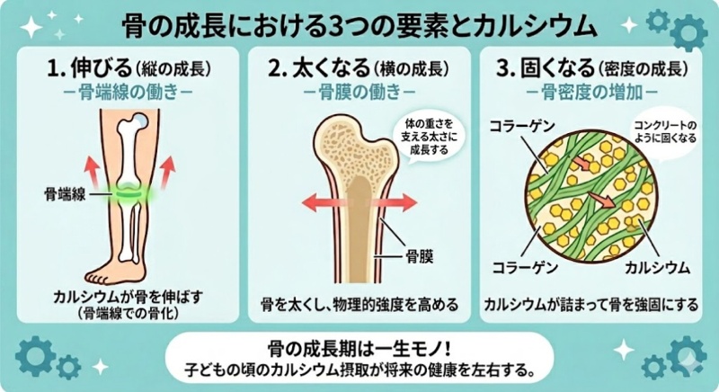 骨の成長における3つの要素とカルシウム